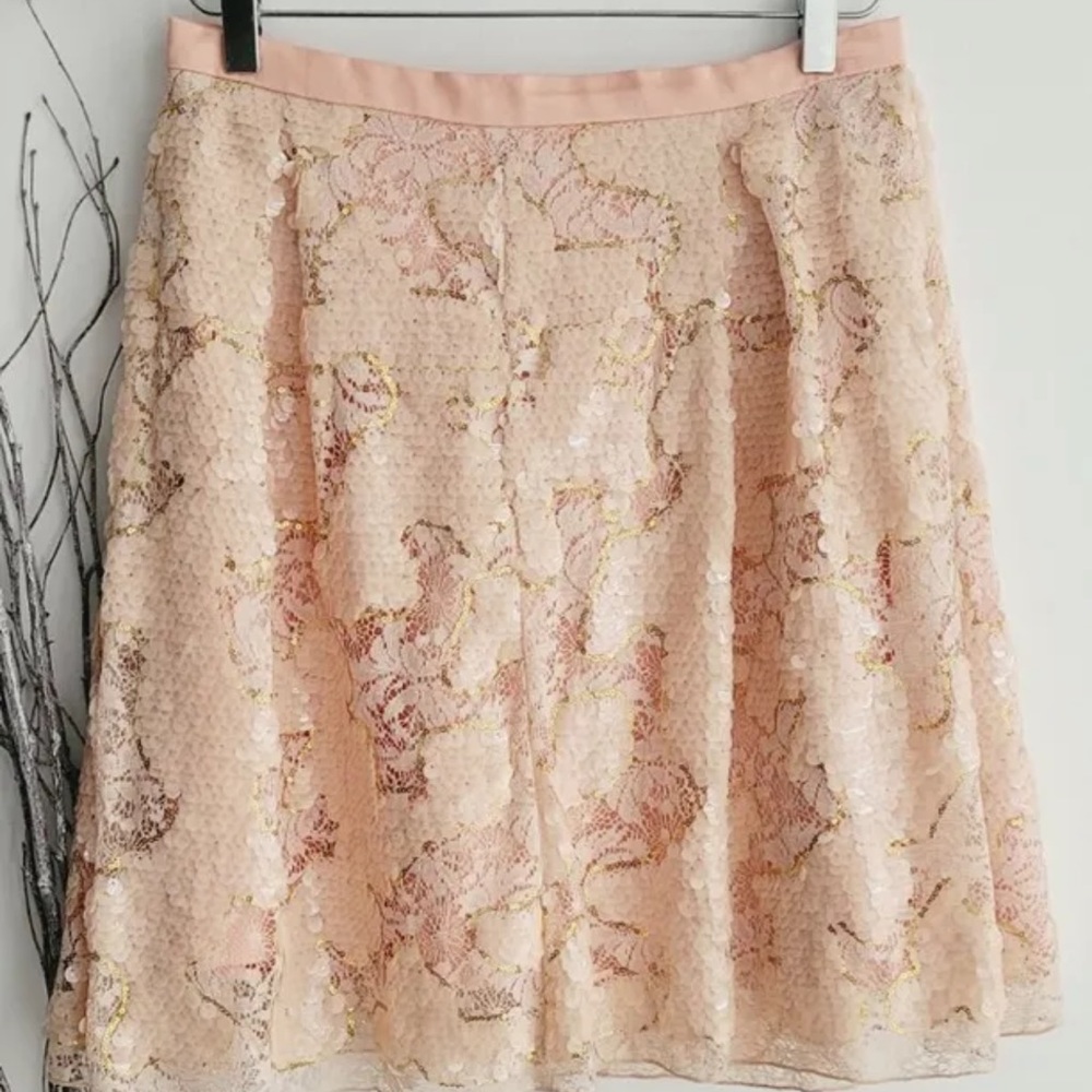 ANTHRO Peach Lace Sequin Pleated A-Line Full Skirt